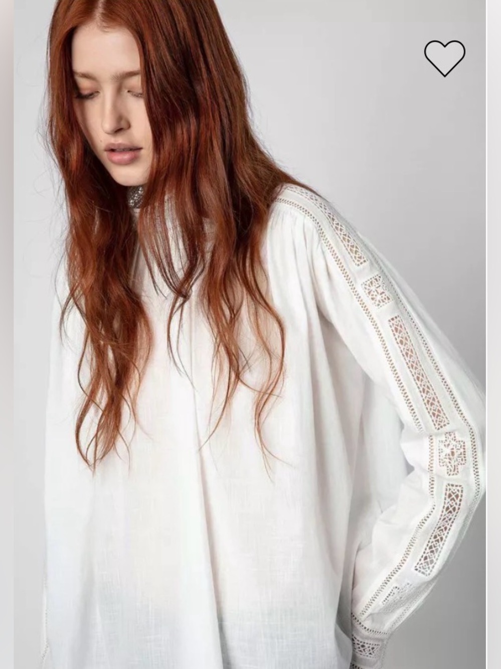 Zadig & Voltaire Teddy Cotton Lace-Trim Blouse Size L NWT $368